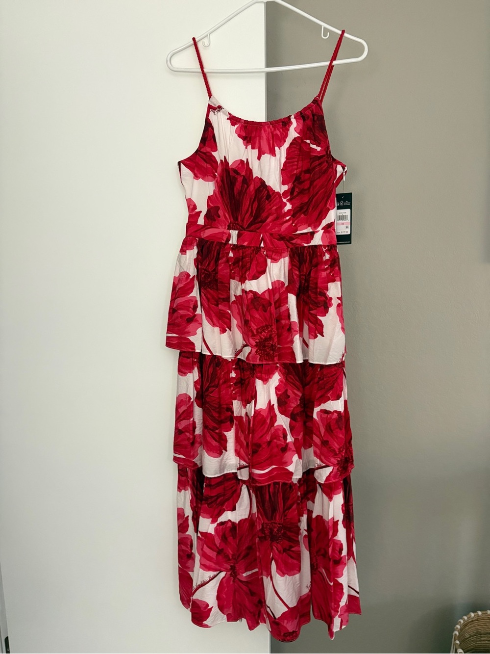 NWT - Karl Lagerfeld Paris Red and White Floral Tiered Maxi Dress
